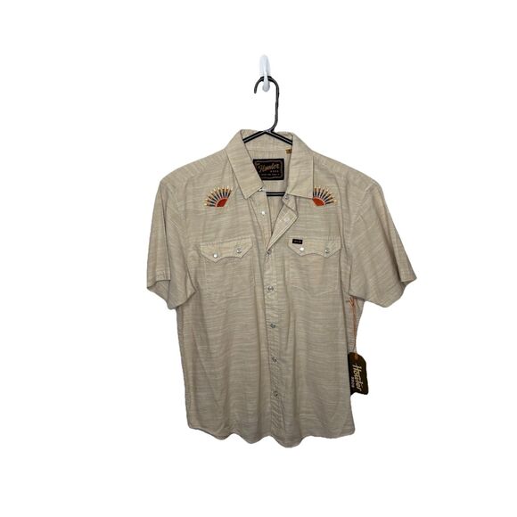 Howler Brothers Shirt Mens Medium Beige Gaucho Western Pearl Snap Saw Tooth Yoke - Picture 8 of 8